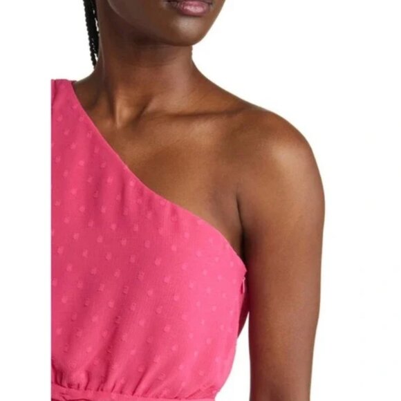 NWT Women's CHELSEA 28 Swiss Dot One-Shoulder Midi Dress "Pink Rouge" |‎ Size M - Picture 4 of 14